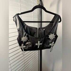 Fashion Nova Black Embellished Crop Top and skirt